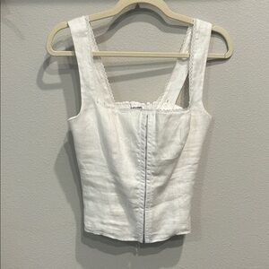 Reformation Elegant White Lace Trimmed Women's Top Tagliatelle Top